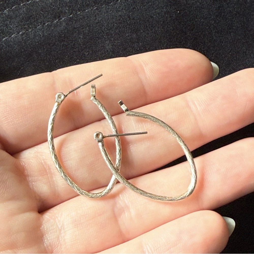 Sterling Silver Textured Hoop Earrings